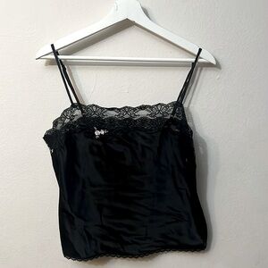 Barbizon black tank top romantic Y2K small flowers embroidered size M 326